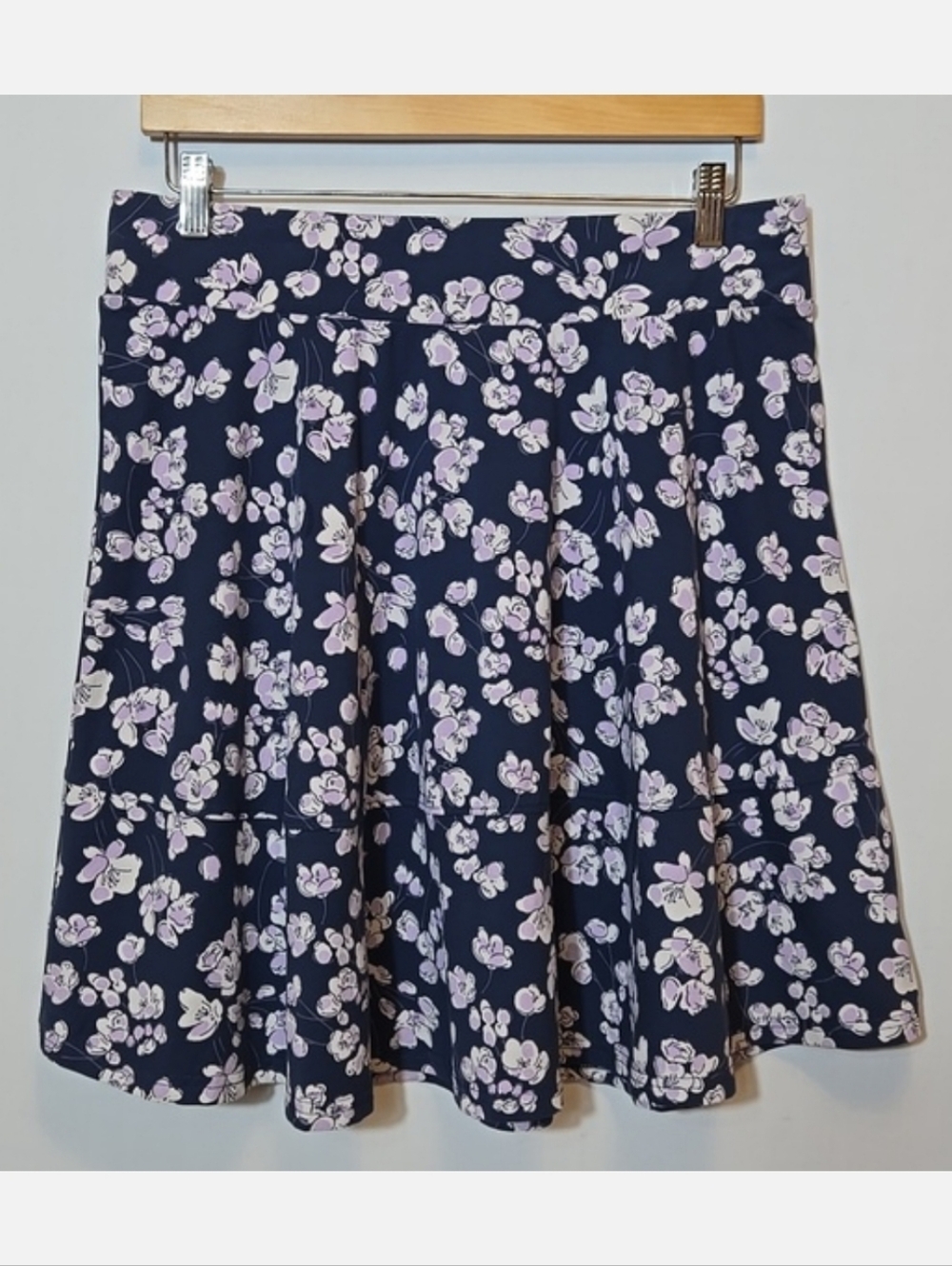 Pact Organic Cotton Fit Flare Swing Skirt French Navy Shoreline Floral Size XL